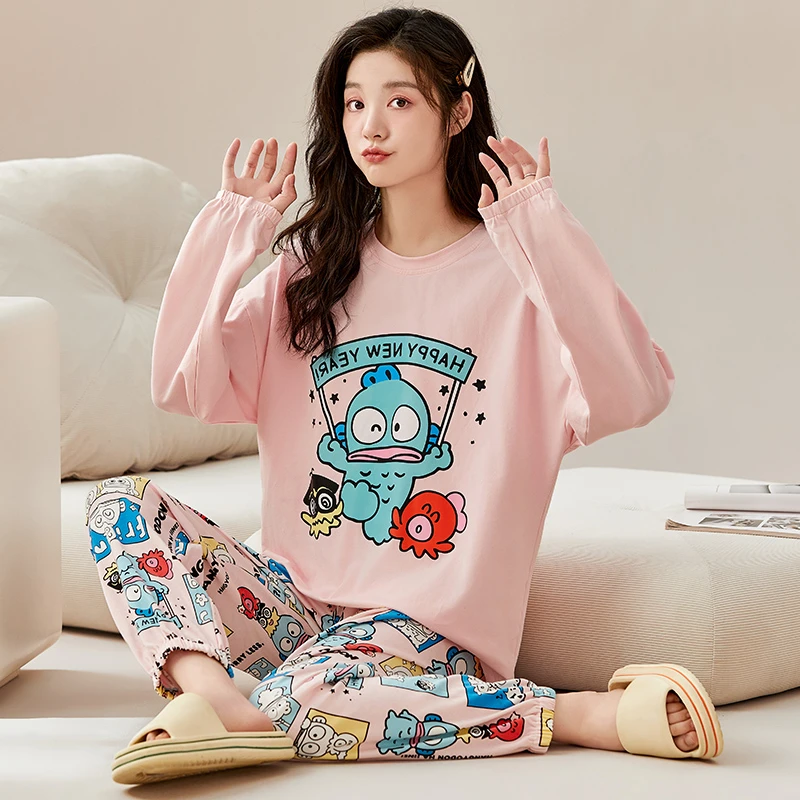 春秋季女士睡衣纯棉长袖女学生可爱卡通家居服秋冬款全棉两件套装