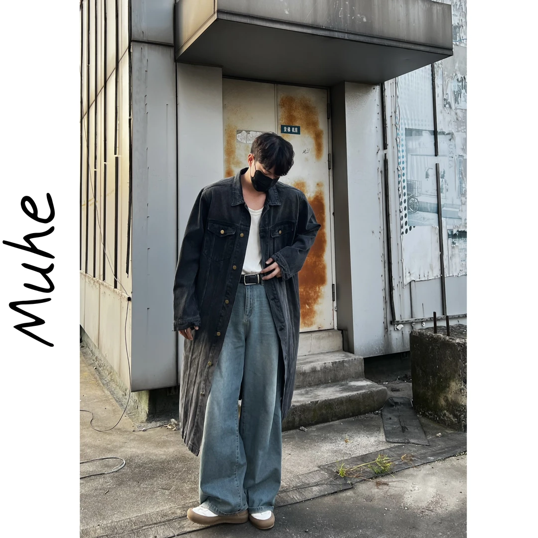 Muhe 原创定制款东大门加绒慵懒感牛仔垫肩大衣黑灰色男女同款！！！