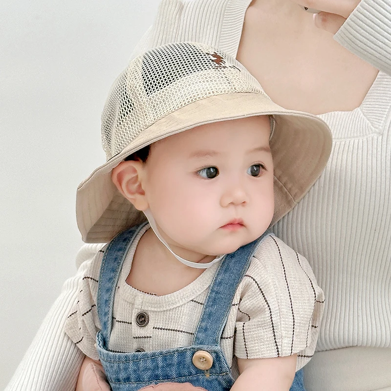儿童帽子夏款韩版薄遮阳防晒太阳帽百搭防紫外线透气网格帽渔夫帽