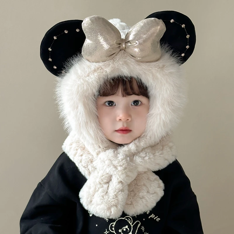 儿童围脖一体帽秋冬款加绒加厚男女童户外防寒护耳套头帽宝宝超萌