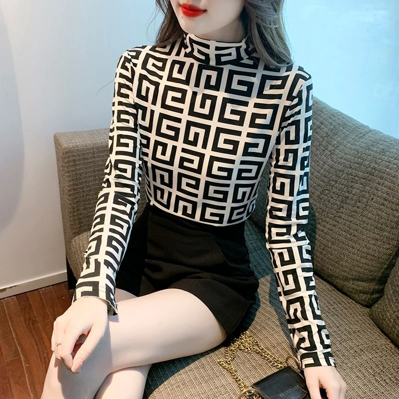 欧货半高领打底衫女秋冬2023年秋季新款长袖T恤上衣内搭加绒小衫