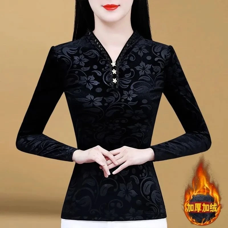 秋冬加绒打底衫女2023新款黑色显瘦小衫气质长袖保暖内搭加厚上衣