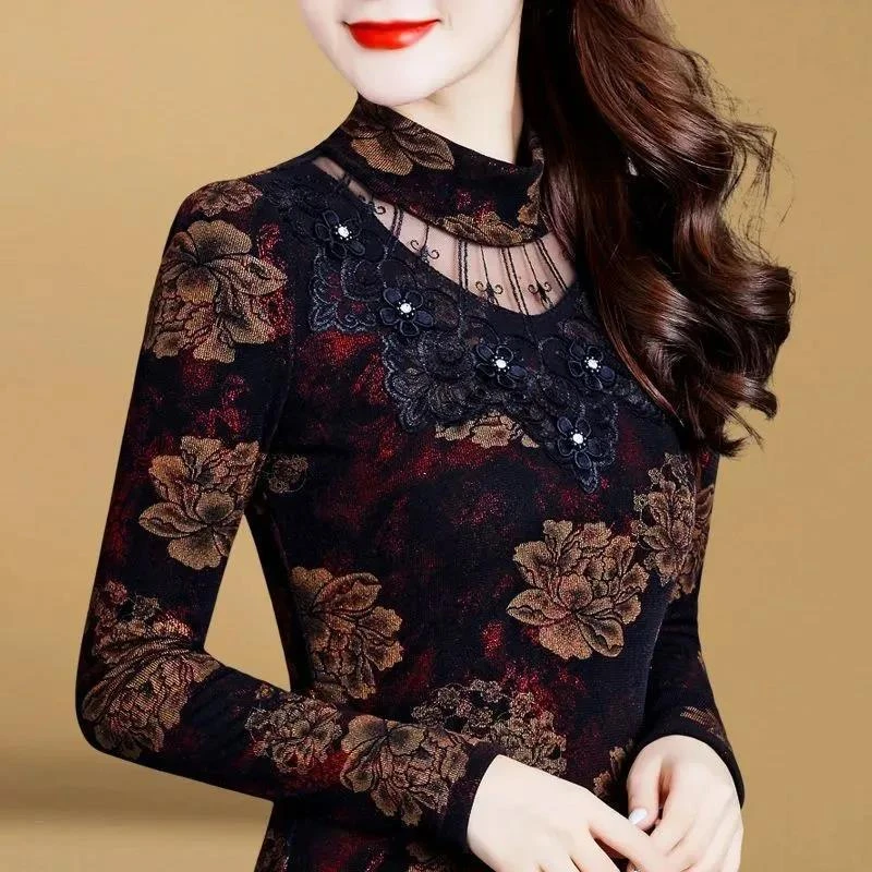 加绒加厚打底衫女新款冬季保暖上衣高贵洋气中年妈妈秋装百搭小衫