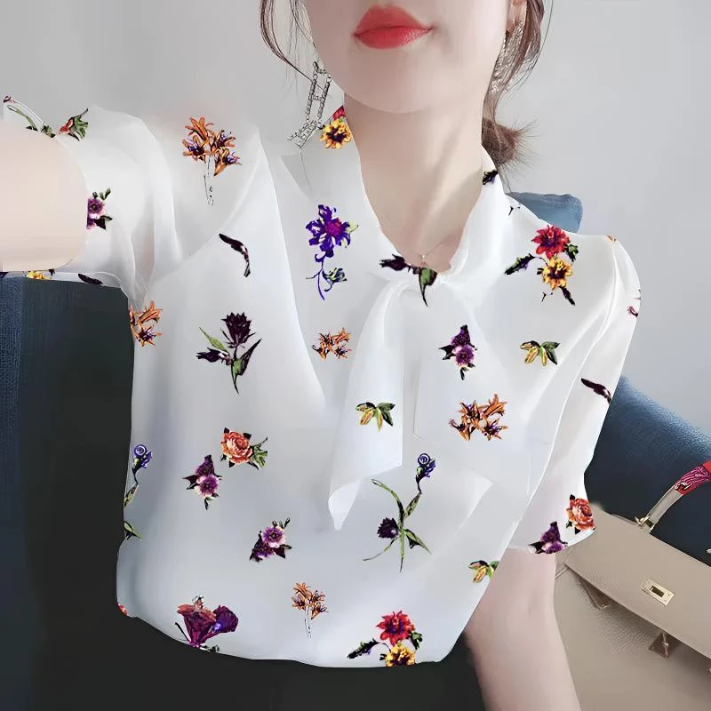 碎花雪纺衫女夏季新款洋气法式小众衬衫上衣清凉显瘦气质百搭t恤