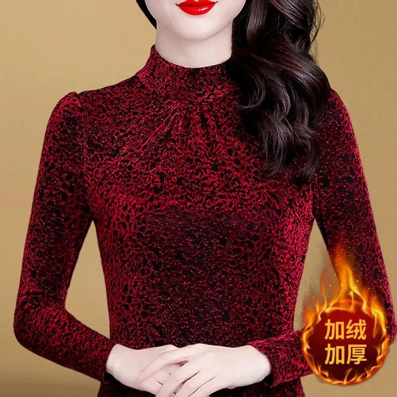 秋季时尚洋气小衫女上衣外穿秋冬新款高档长袖加厚加绒保暖打底衫