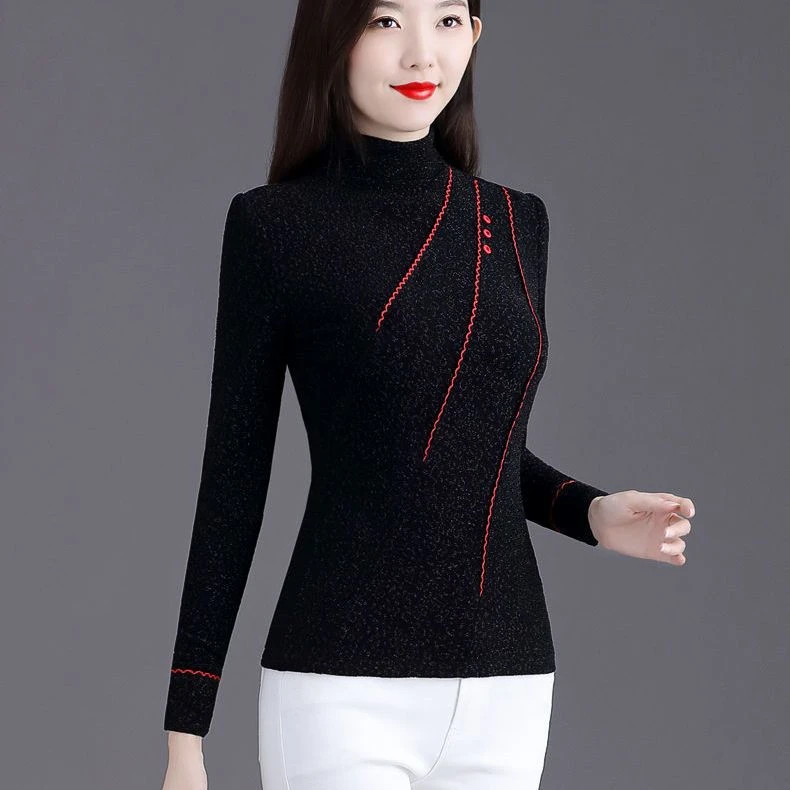 高领打底衫女外穿2023新款秋冬长袖加绒小衫加厚保暖女士内搭上衣