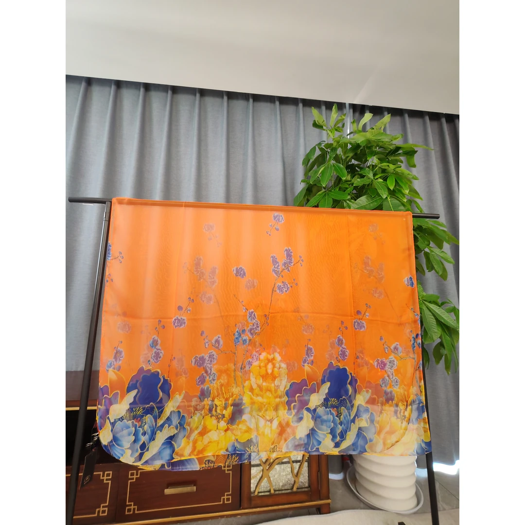 A128 【尚程】橙橘牡丹# 优柔纱时尚气质防晒披肩高档丝巾 130*180