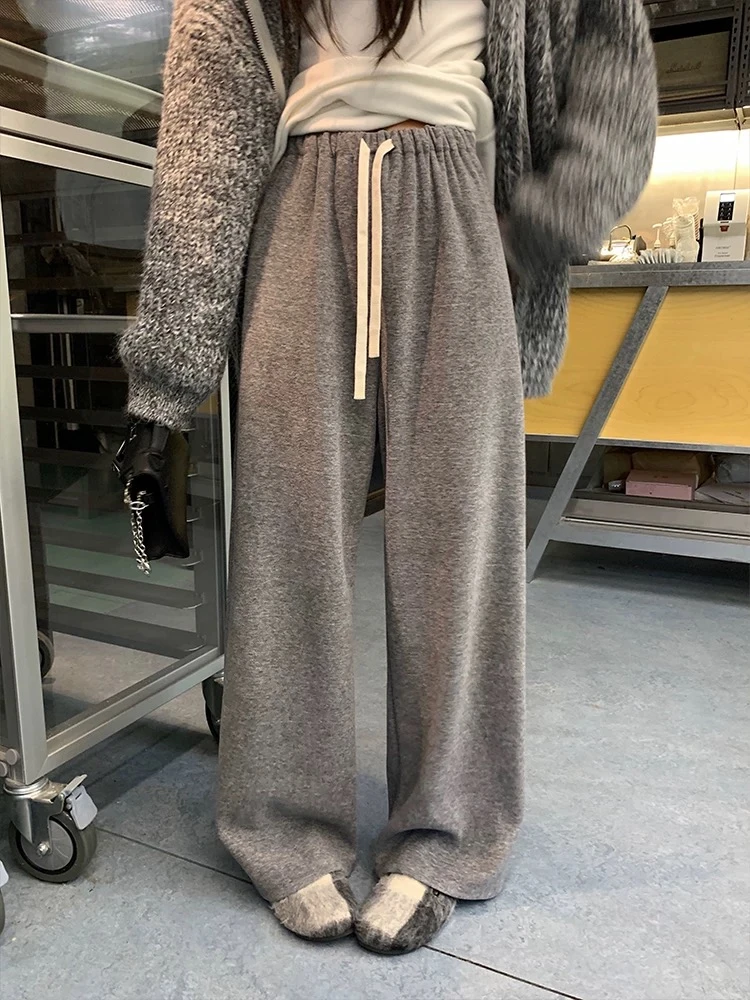 630g（加绒加厚）垂感巾裤宽松慵懒风梨形直筒阔腿拖地长裤女冬季