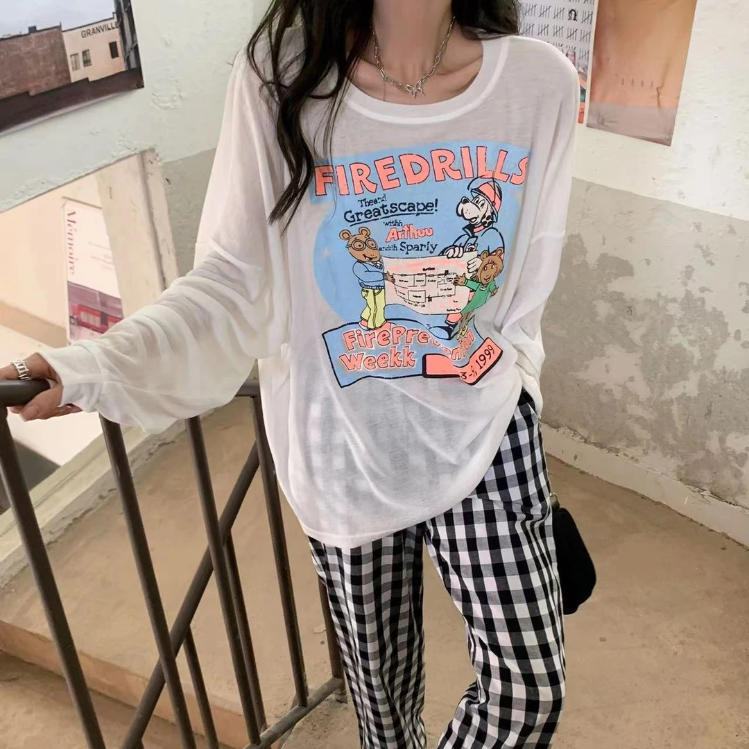 薄款时尚防晒衣女T恤甜美风夏季空调罩衫卡通印花宽松显瘦冰肌感
