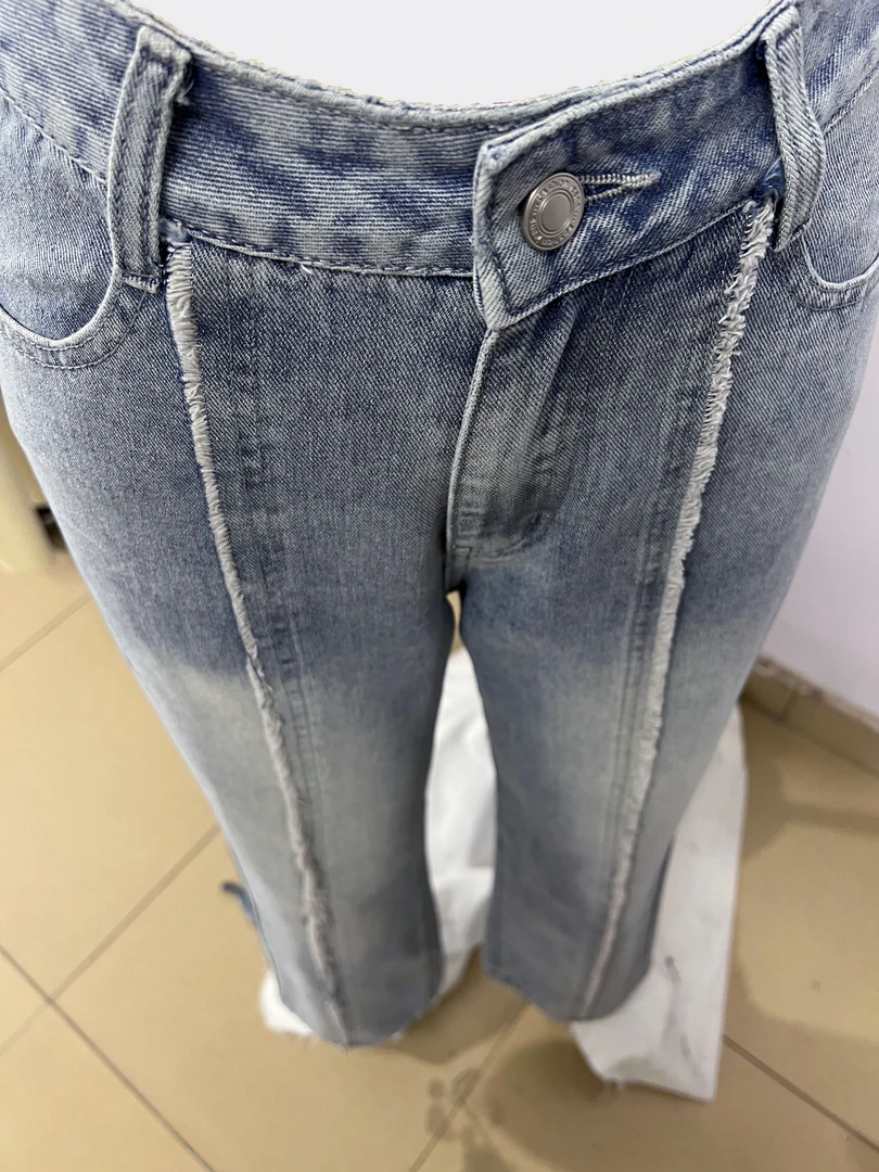 新款牛仔裤女直筒阔腿裤女蓝色毛边条修身显瘦时尚高腰百搭休闲款