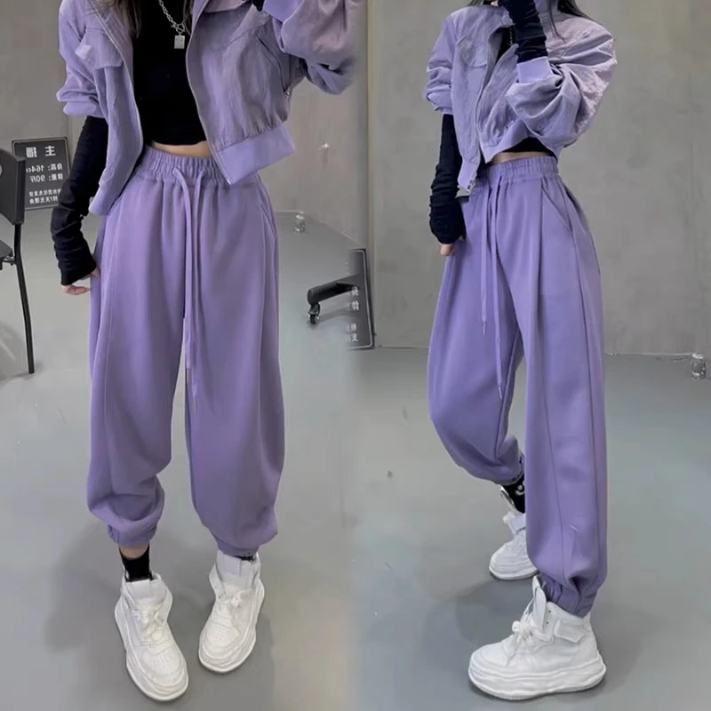 显瘦休闲裤女2023春季欧货系带松紧腰裤子宽松百搭束脚哈伦卫裤潮