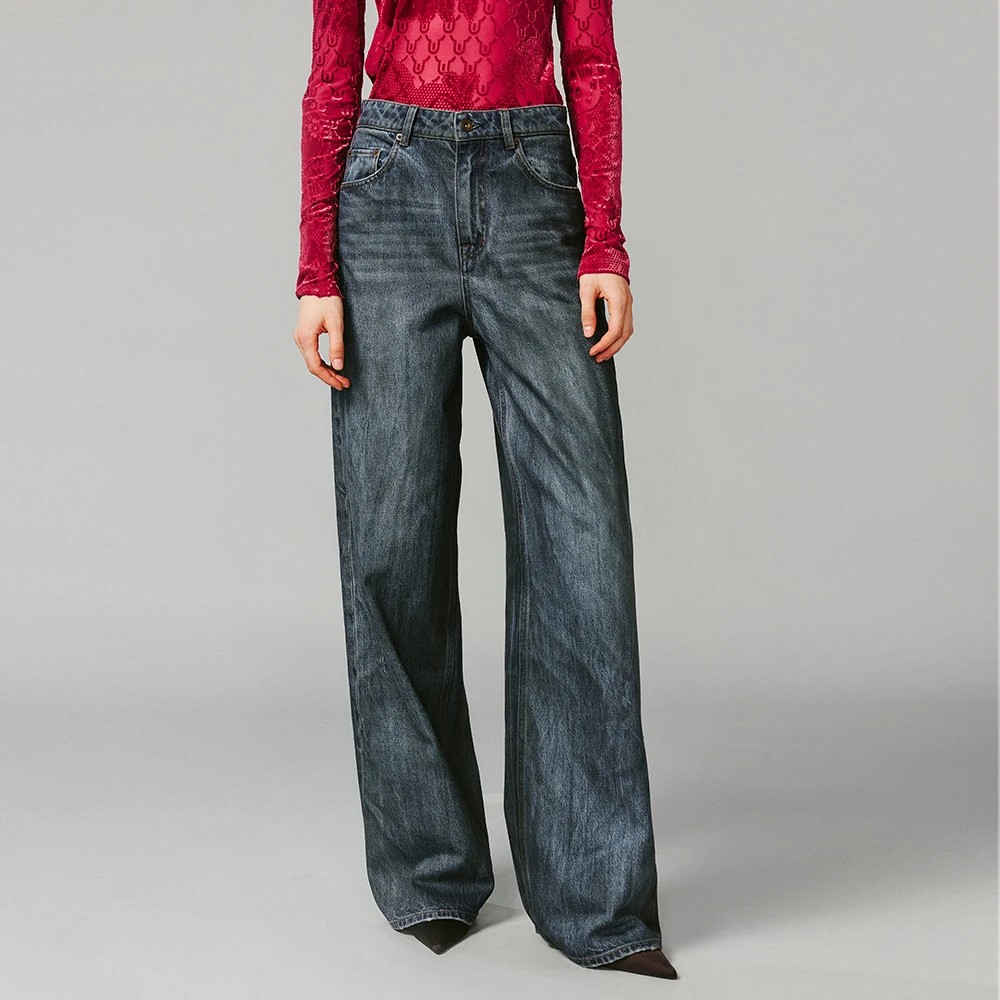 UOOYAA/乌丫冬季经典直筒休闲时尚显瘦牛仔长裤7171