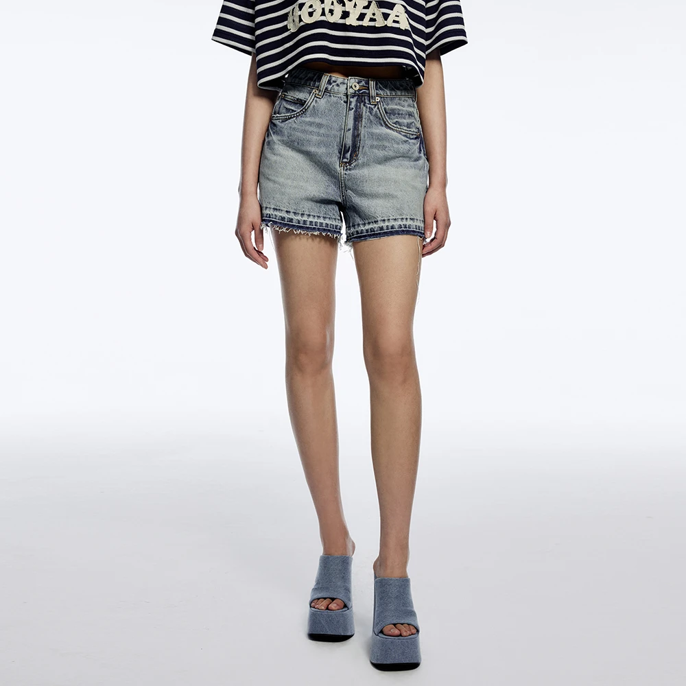 UOOYAA/乌丫趣味苹果腰标牛仔短裤UY23224N306140