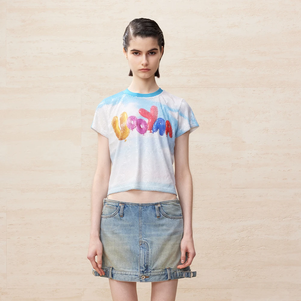 UOOYAA/乌丫春季经典「Professional  Women」系列珠片涂鸦T恤0161