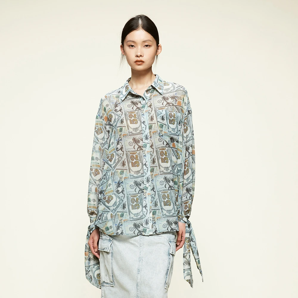 UOOYAA/乌丫「No money No honey」系列趣味印花衬衫UY24252C106327