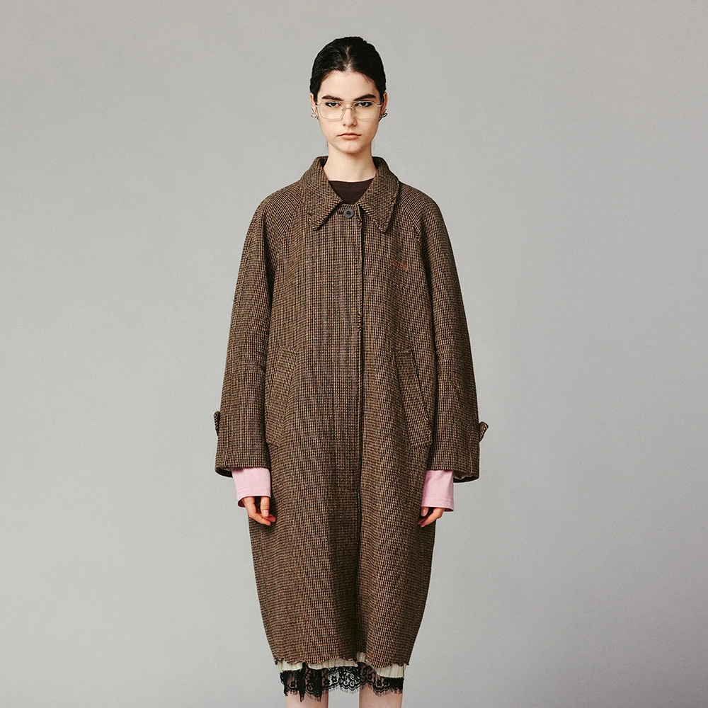 UOOYAA/乌丫复古高级感巴尔玛肯下摆褶皱呢大衣UY24432D135153