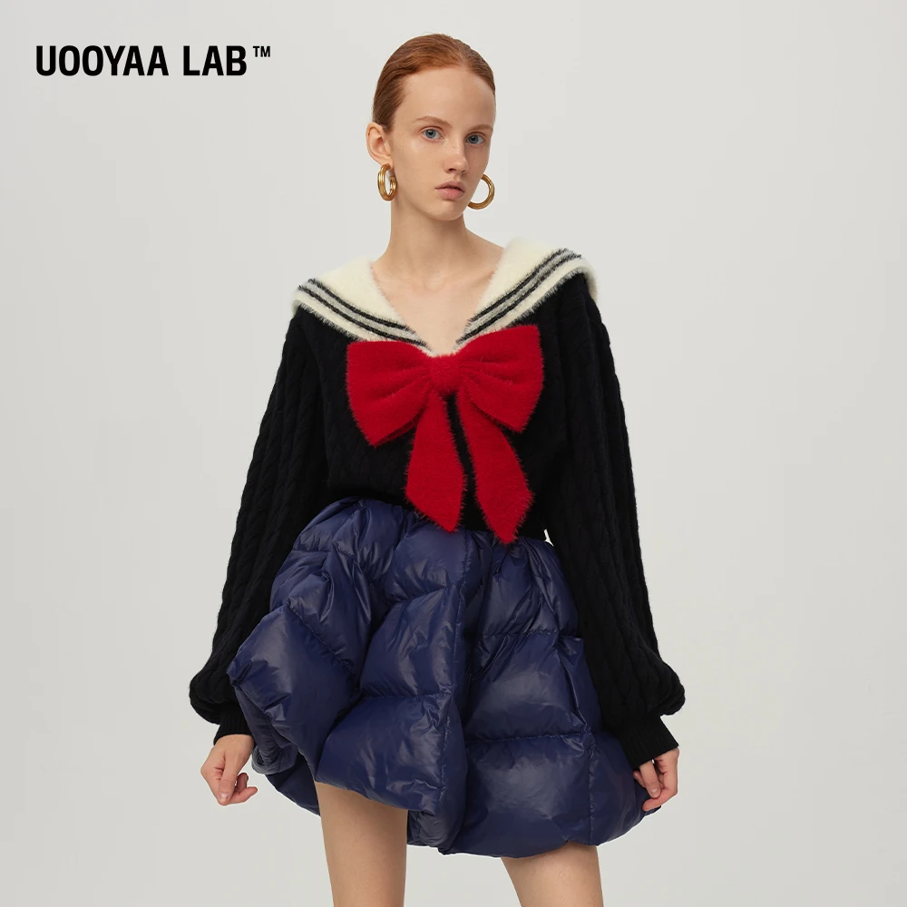 UOOYAA/乌丫美少女壮士高级感海军风蝴蝶结毛衣UL22252M309186