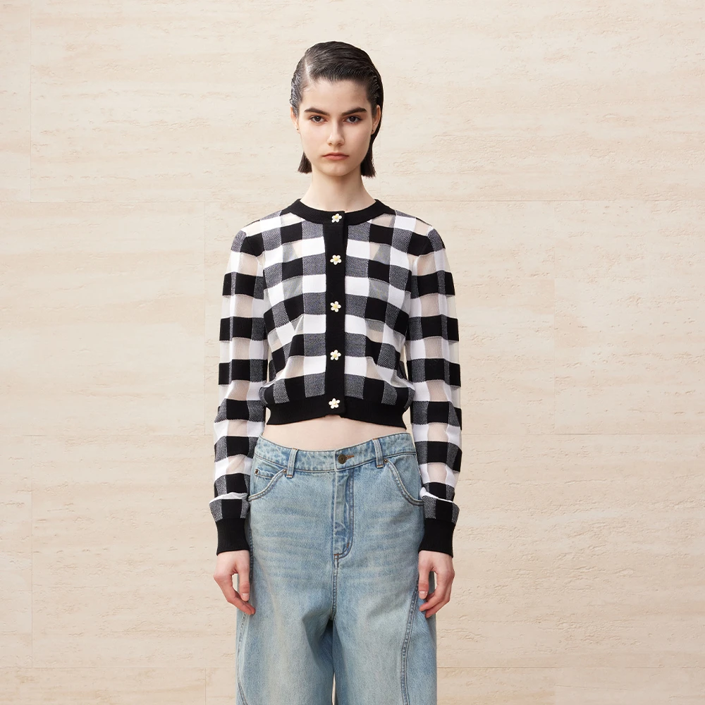 UOOYAA春季经典款「Professional  Women」系列透纱格子开衫9141