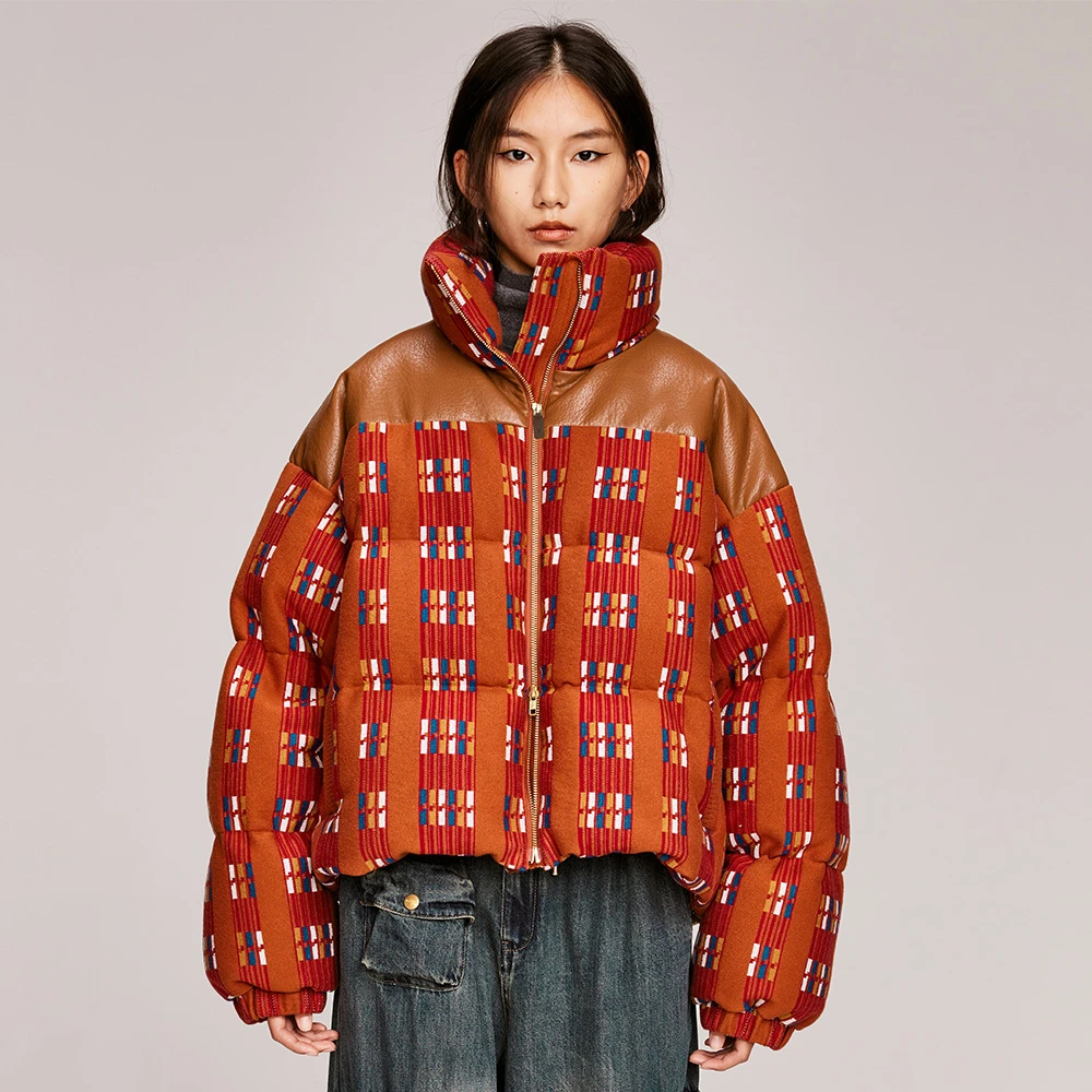 UOOYAA/乌丫经典冬季「Flower Children」系列霓虹格时尚羽绒服0449