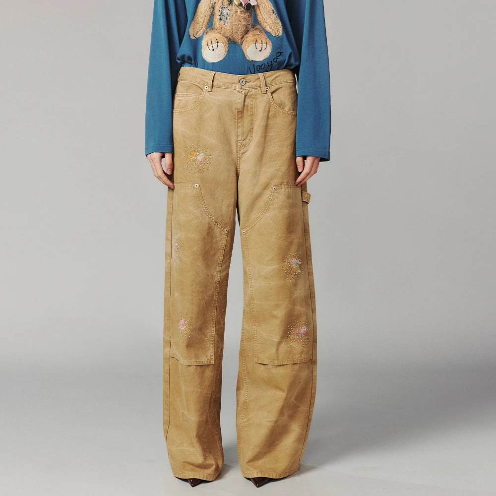 UOOYAA/乌丫花朵刺绣钉珠水洗工装裤UY24424N237168