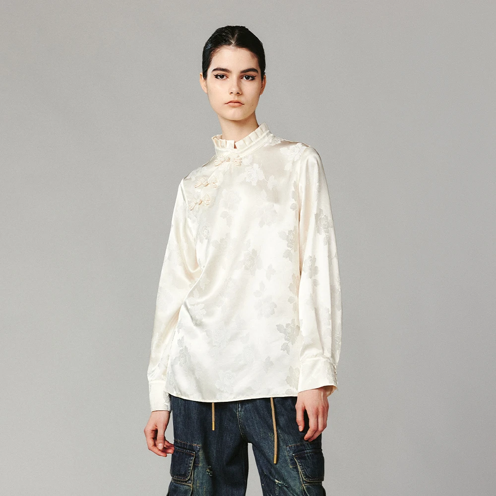 UOOYAA/乌丫冬季经典款休闲复古浪漫华丽中式盘扣立领衬衫5151