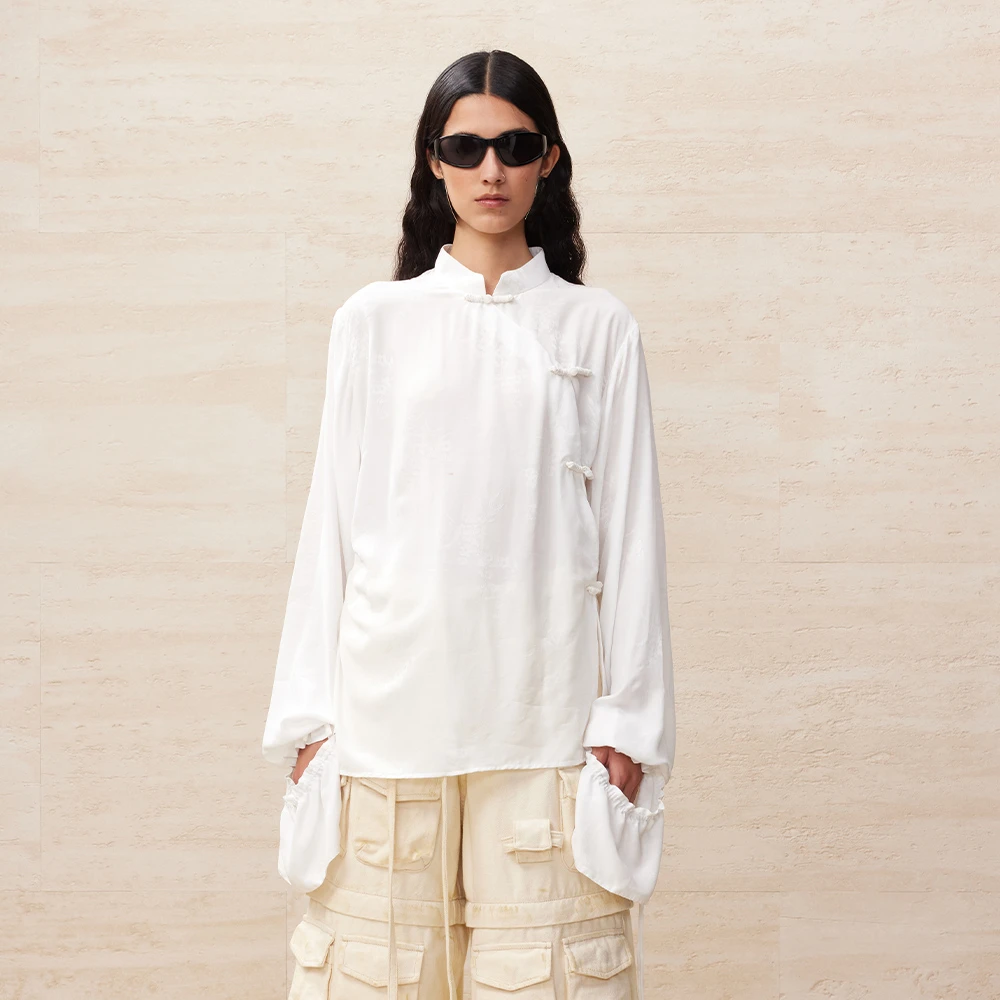 UOOYAA乌丫春季经典款斜门襟设计衬衫中式盘扣衬衫9177