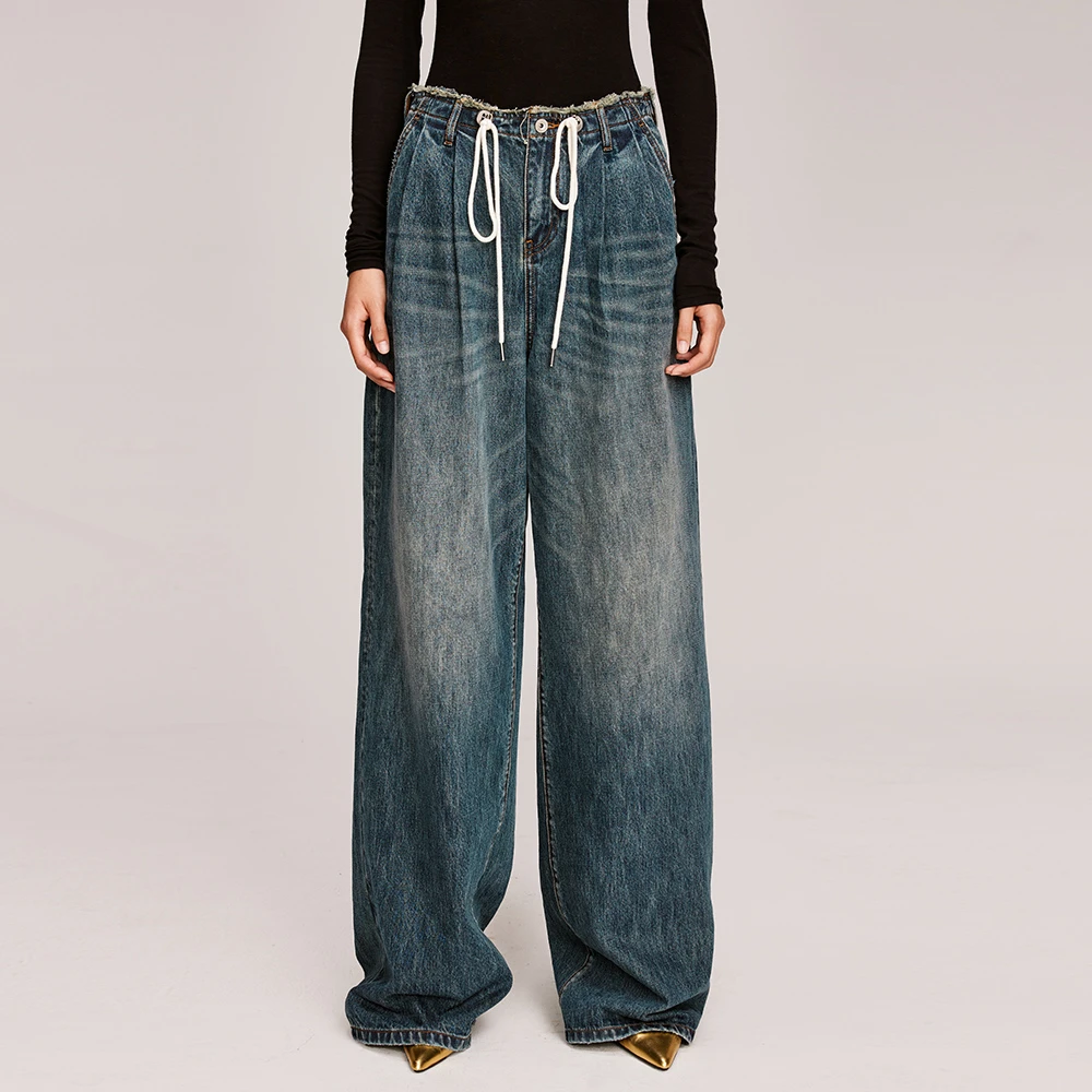 UOOYAA/乌丫「Flower Children」系列高腰抽绳牛仔裤UY23414N206297