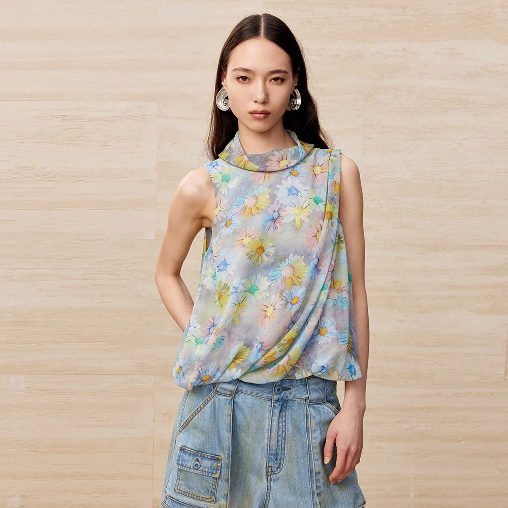 UOOYAA夏季经典款「度假」系列缤纷小雏菊印花露背背心7222