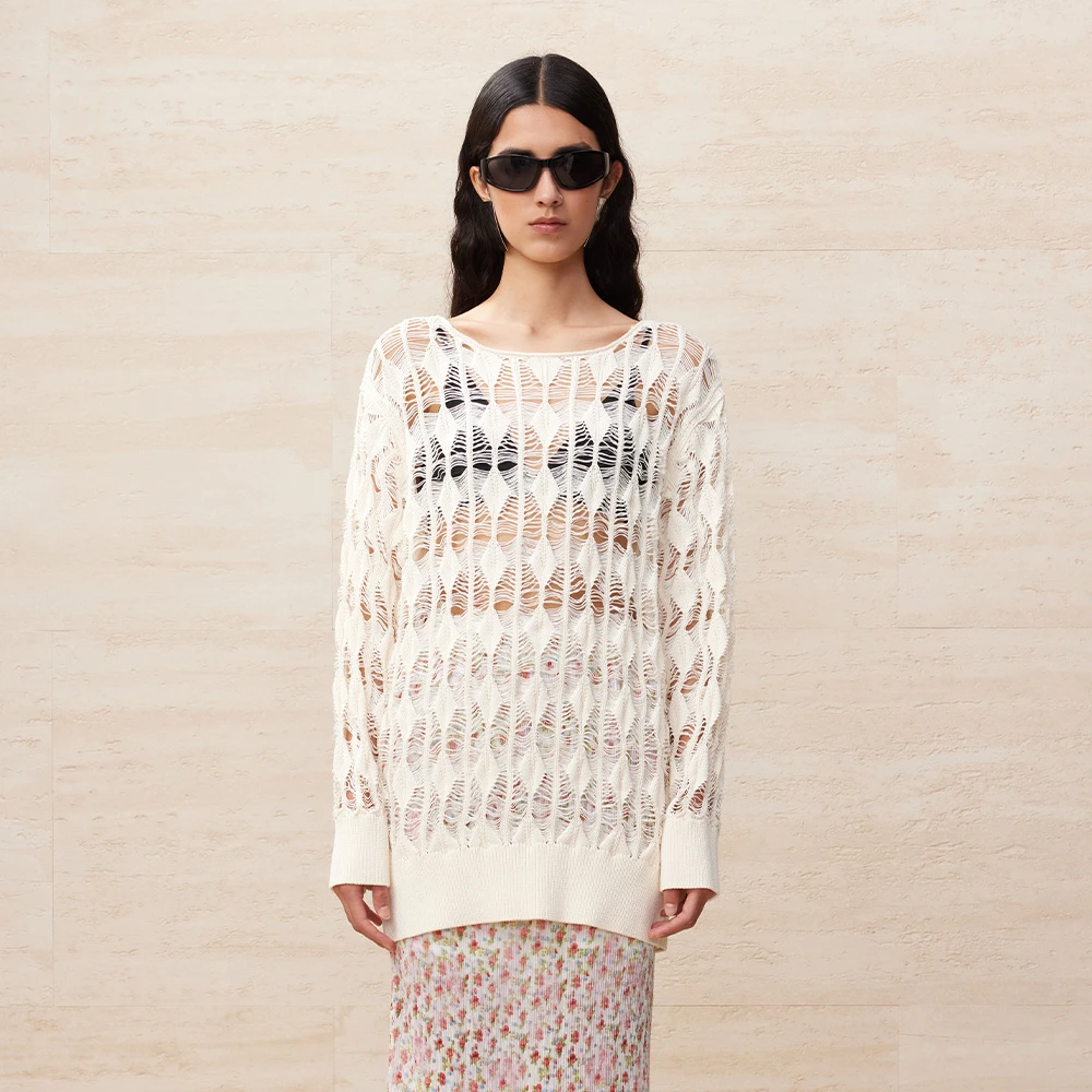 UOOYAA2024春季新款设计感菱形镂空毛衫9212