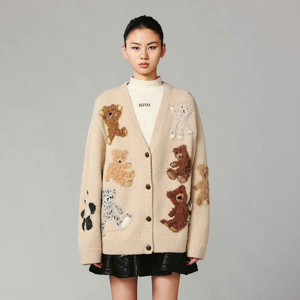 UOOYAA/乌丫立体小熊熊猫玩偶毛开衫UL24432M434191