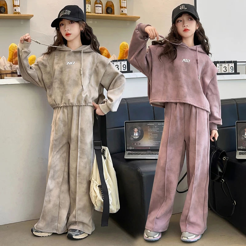 女童秋季套装2024新款儿童休闲运动春秋女孩潮酷脏脏扎染两件套