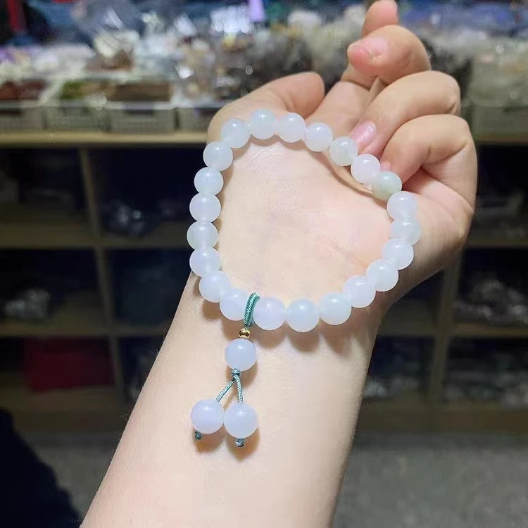 玛瑙手串女金丝玉翡翠水晶玉石玉髓和田玉情侣手链散珠天山翠手串