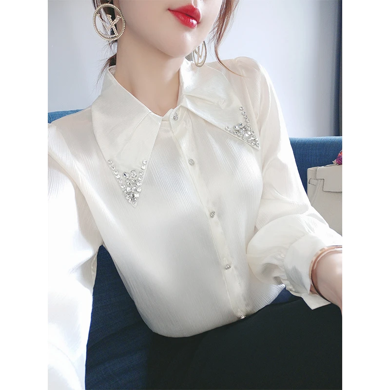 气质白衬衫设计感小众泡泡袖别致上衣新款重工钉珠通勤女装 88011