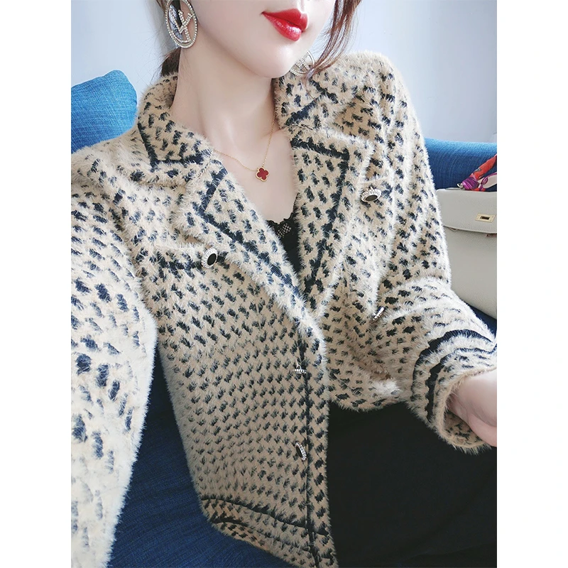 水貂绒短外套女春装新款上衣休闲时尚百搭西装领毛呢大衣女装 047