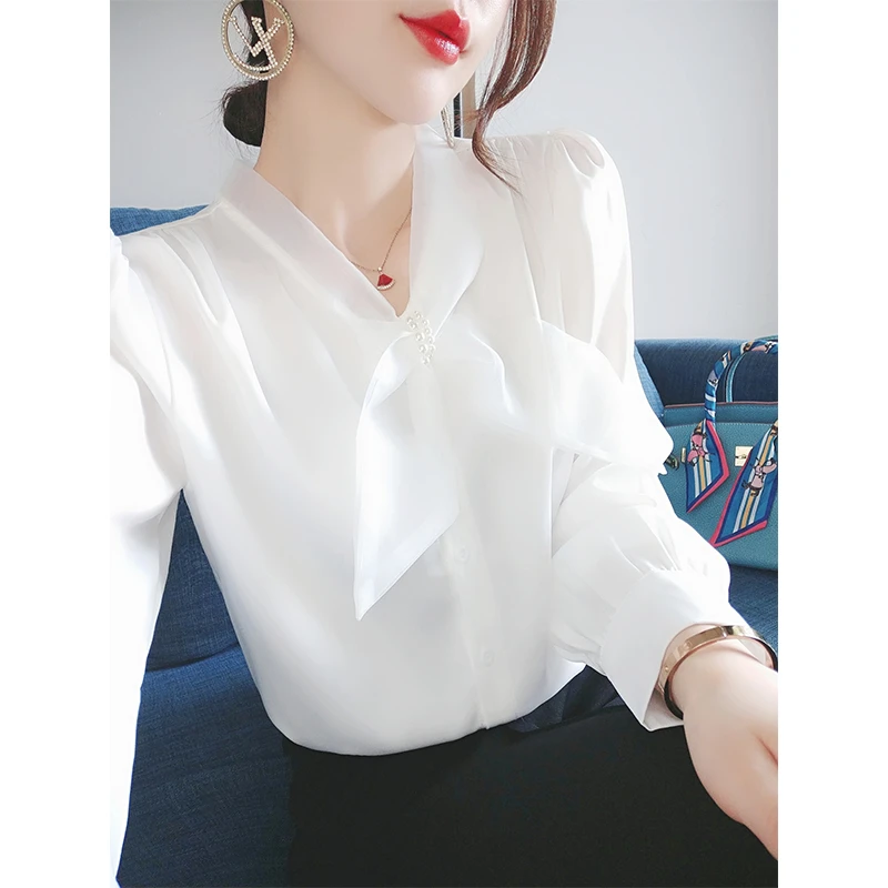 气质蝴蝶结白衬衫女设计感小众法式上衣2023新款漂亮小衫 TXQ288