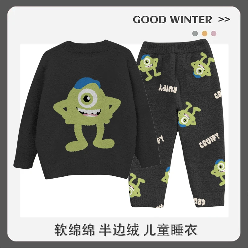 软绵绵儿童睡衣珊瑚绒秋冬季加厚款2025新款男童男孩半边绒法兰绒