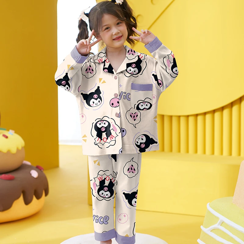 女童睡衣春秋款纯棉儿童女孩秋季大童家居服2022秋冬天全棉库洛米