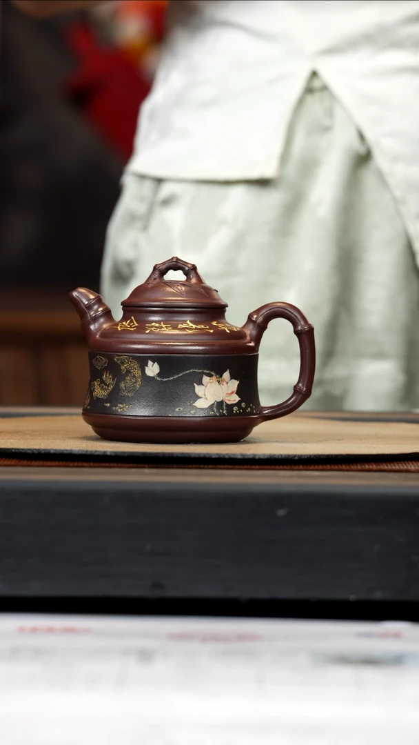 【闪购商品】紫砂茶壶SJK-某革紫泥+君子兰双色-竹鼎