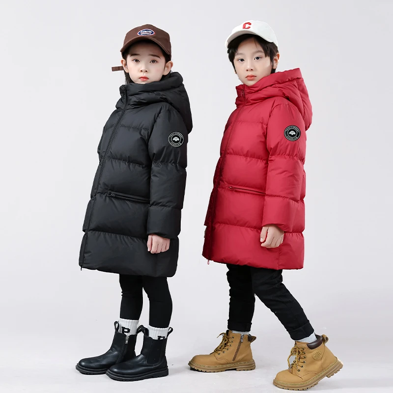 抗寒-20℃儿童羽绒服女童连帽中长款男童宝宝羽绒服加厚保暖冬外套
