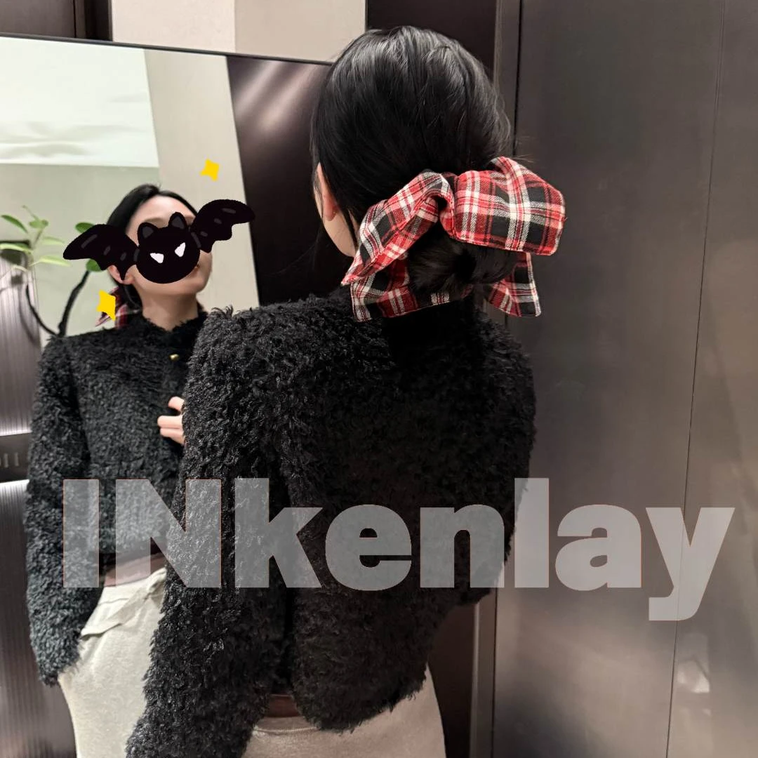 【 INkenlay 】秋冬女学院风小方巾方形发圈格纹发绳低马尾皮筋头绳