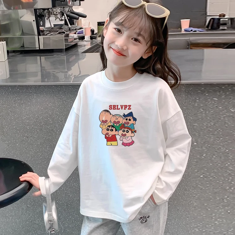 纯棉女孩秋装长袖T恤新款春装女童白色打底衫春秋款儿童秋季上衣