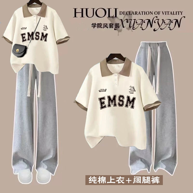 12-15岁女童纯棉短袖t恤学院风女套装新款春装爆款初中生上衣