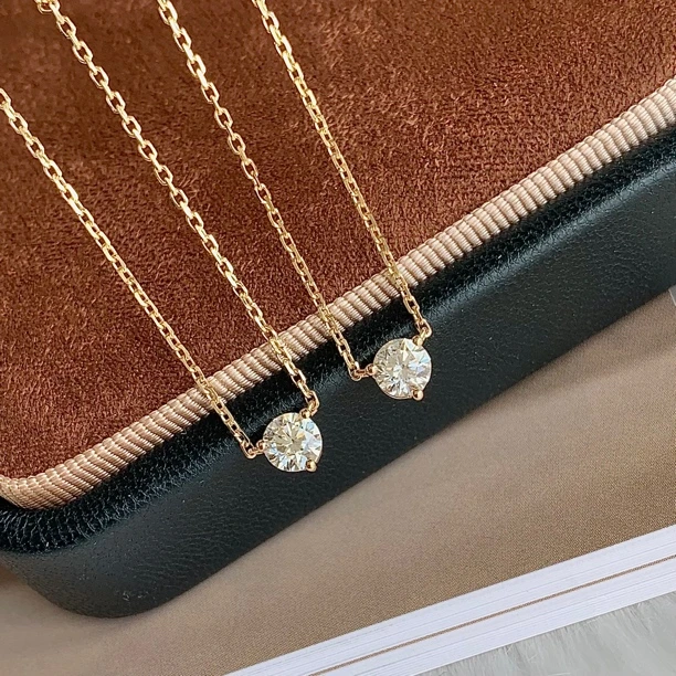 金名珠宝 18k金【天然钻石 30分】三爪精致锁骨链小巧首饰项链