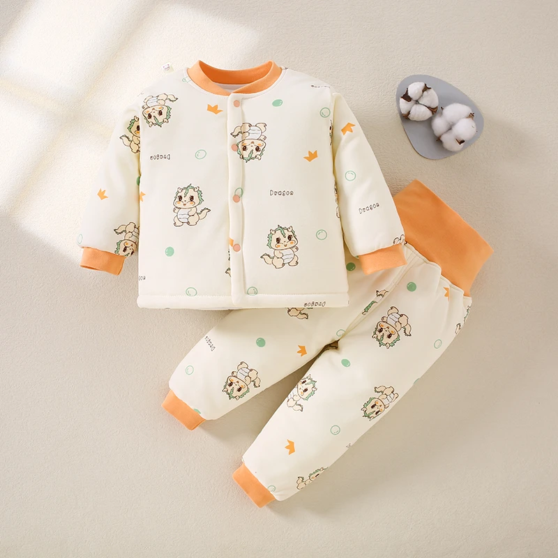 婴幼儿童纯棉保暖衣新生儿秋冬季中厚款夹棉套装男女宝宝婴儿衣服