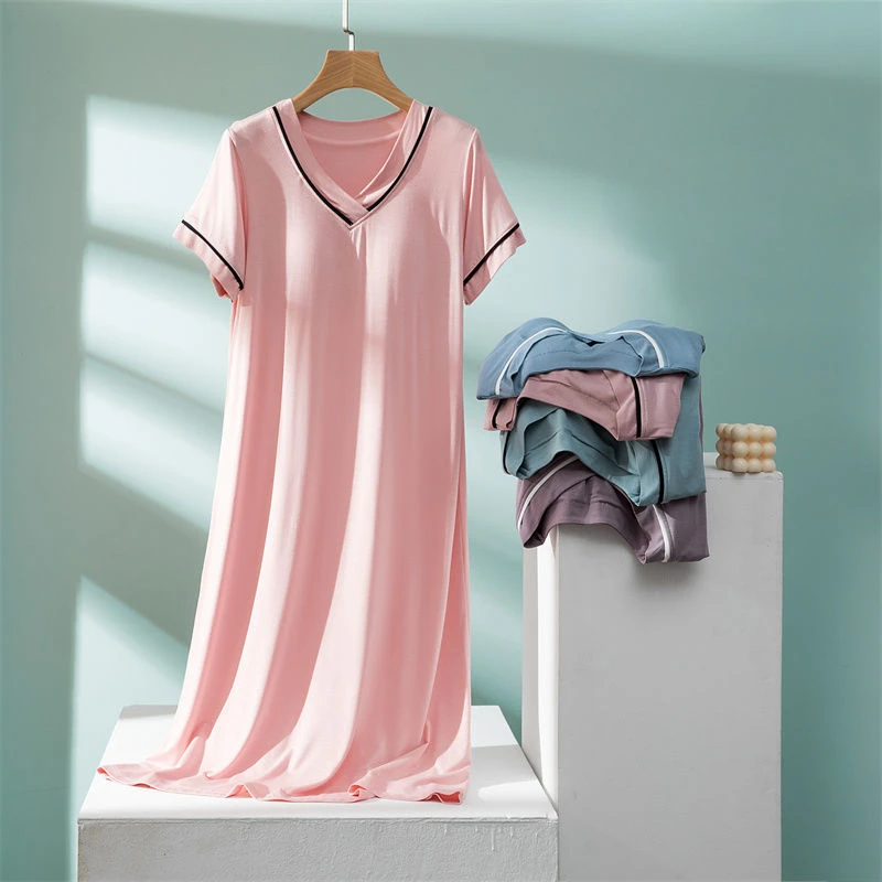 莫代尔睡裙女款爆款2023新款带胸垫睡衣女夏季薄款可外穿大码睡裙