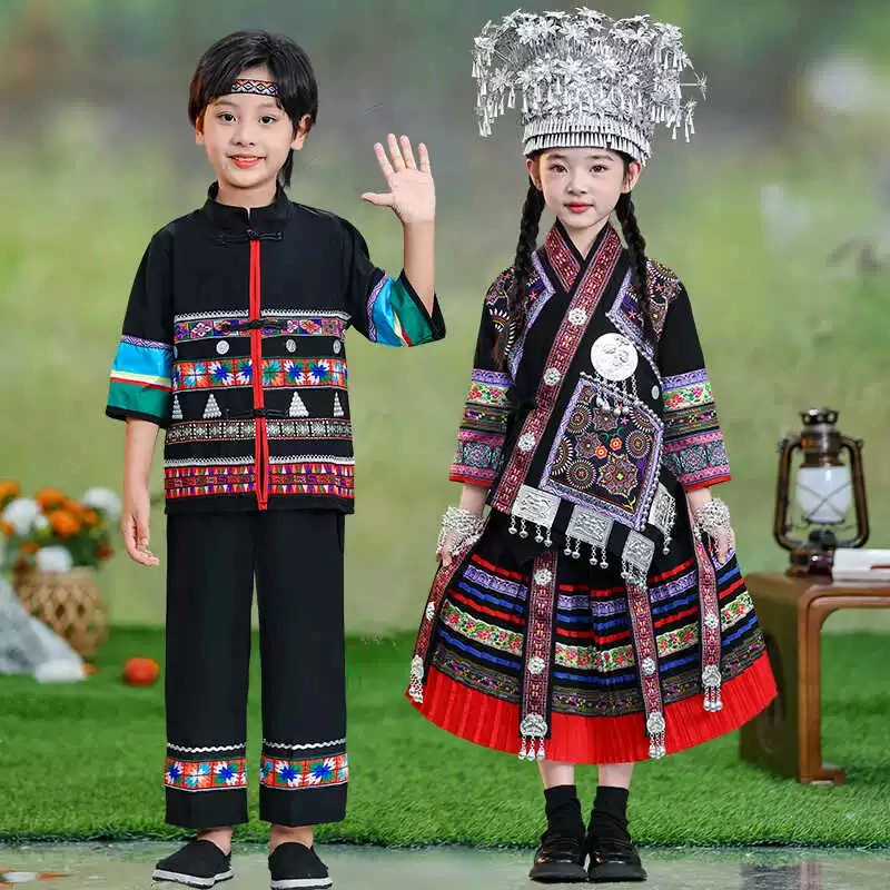 春装新款苗族童装旅拍舞蹈小盛装民族风女童男童秋冬长袖