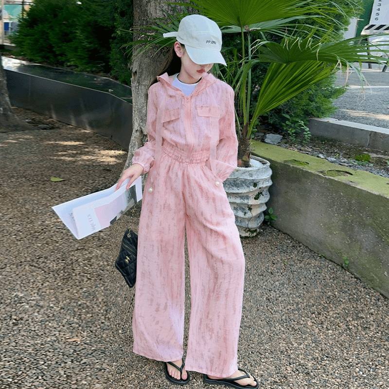 女童防晒套装夏季中大童韩版宽松阔腿裤2024新款儿童休闲外套夏装