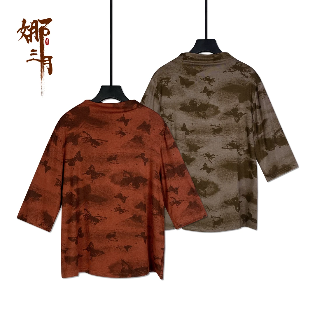 【扎染蝴蝶】复古气质百搭时尚文艺打底上衣6322