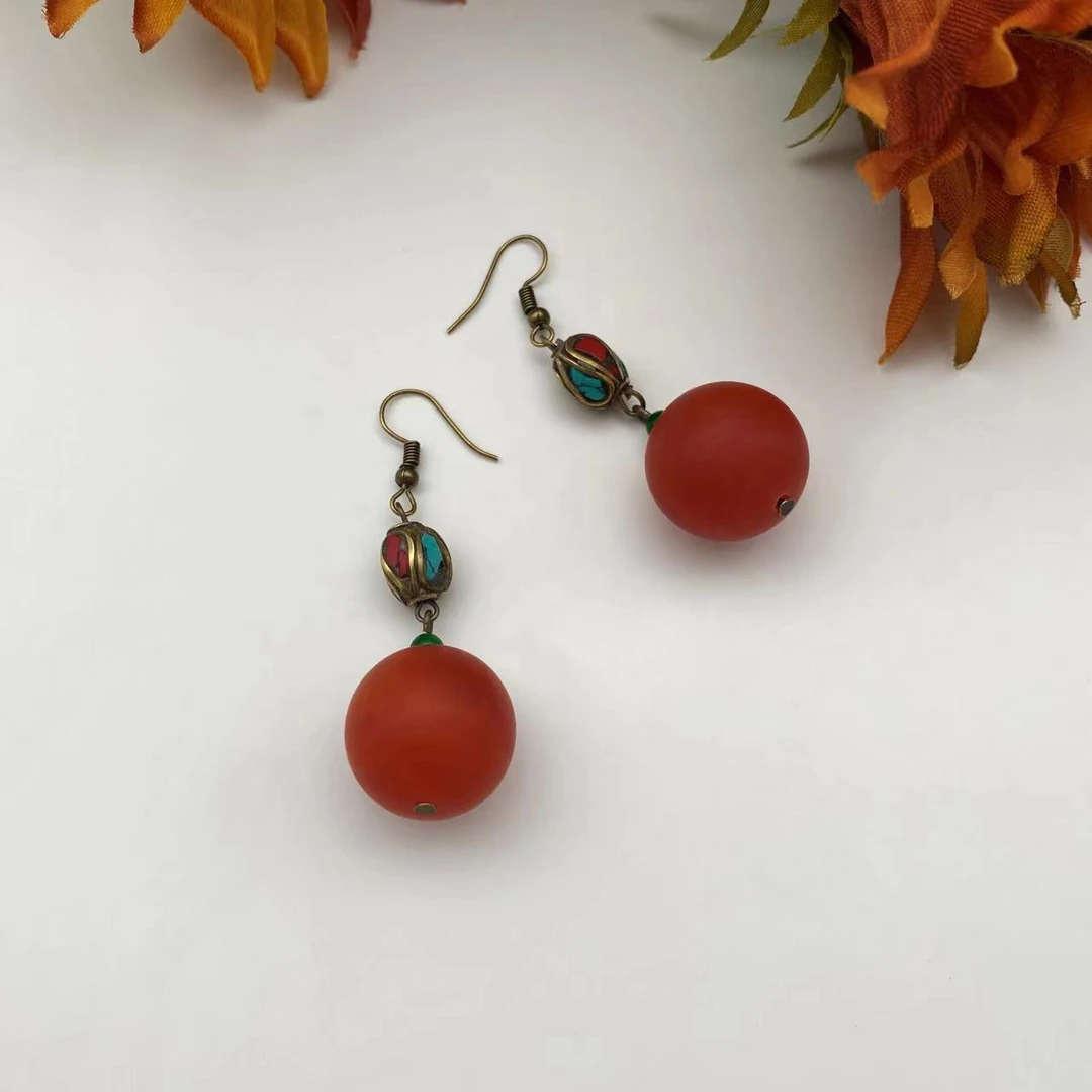 非金属耳饰 娜九月【印象】小青复古时尚百搭手工樱桃升级版耳饰