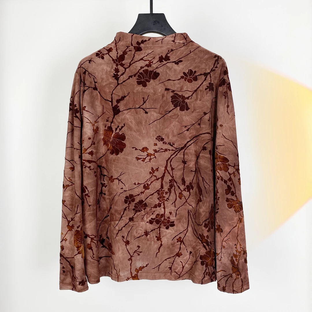 娜九月【水墨画】小青复古秋冬立体休闲时尚植绒打底衫076(百搭款)